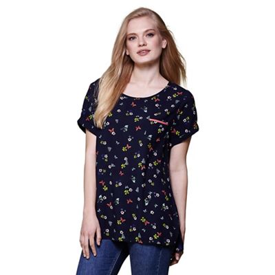 Navy floral & butterfly print shell top